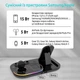 Беспроводная зарядная док станция для телефона самсунг часов наушников 3 в 1 универсальная зарядка для телефонов samsung galaxy watch buds QINETIQ S6 LED Clock RGB 30W докстанции с часами и подсветкой черная + адаптер в подарок - изображение 6
