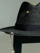 Шляпа Федора женская D.Hats из рафия с цепью золото с сердцами черная - изображение 2