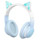 Беспроводные накладные блютуз наушники XO BE38 Cats Ear Colourful Lights с кошачьими ушками голубые - изображение 1