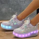 Роликовые кроссовки с подсветкой LED на четырех колесах SP-Sport Бабочка OB-3413 размер 35 фиолетовый - изображение 9