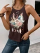Майка Floral Feather Heart Pattern яркая женская летняя французкий стиль Коричневый S/M - изображение 1