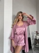 Комплект женский тройка халат майка шорты Victoria Collection S-M розовый - изображение 2