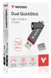 Подвійний флеш-накопичувач Verbatim 256ГБ QuickStick USB-C/USB-A (32041) - изображение 2
