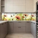Наклейка на кухонный фартук 60 х 300 см, фотопечать с защитной ламинацией, персиковые цветы среди солнечных(БП-14-fl96254) - изображение 6