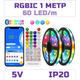 Светодиодная адресная RGBIC WS2812b лента комплект 1 метр с пультом на 38 кнопок, 60 светодиодов на метр, черная - изображение 1