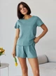Пижама (футболка + шорты) женская больших размеров хлопковая BARWA garments 0355/356 XL Темно-бирюзовая (2113553564849) - изображение 1