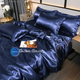 Атласное Темно-синее Евро постельное белье Moka Textile 200х220см - изображение 2
