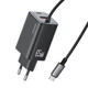 Сетевое зарядное устройство Usams GaN 65W ACC 3-port Fast Charger With Type-C Cable (CC266) Black - изображение 1