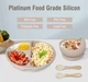Набор детской силиконовой посуды: секционная тарелка , тарелка для супа, слюнявчик, 2 ложки, 2 вилки, поильник. Детская силиконовая посуда для первого прикорма на присосках. Бежевый цвет - изображение 7