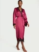 Халат сатиновый длинный Victoria's Secret Satin & Rose Lace Open-Back Long Robe бордовый M/L - зображення 1
