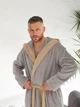Халат мужской Family Tradition банный с капюшоном двухцветный велюровая махра M серый с бежевым - изображение 6