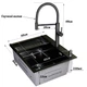 Мойка из нержавеющей стали AQUAMILL 6050 с PVD покрытием черная decor + смеситель со съемным изливом + дозатор + коландер + сифон - изображение 2