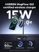 Магнітна бездротова зарядна підставка 2-in-1 UGREEN W710 Qi2 25Вт MagSafe для iPhone 16 15 14 13 12 Pro Max, AirPods 3/2/Pro Black (45382) - зображення 2