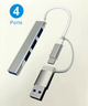 USB-хаб концентратор USB C-809 USB 3.0 Type-C/Type-A на 4 порта: 1 x USB 3.0 3 x USB 2.0 Металл, серебристый (L147) - изображение 13