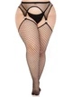 Чулки Leg Avenue Stokings with O-ring Attached Garter Belt, 1X/2X, черные, в сетку, имитация пояса - изображение 3