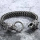 Широкий чоловічий браслет з головами вовків WolfBracelet, 21 см, сріблястий - зображення 4