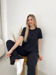Жіночий літній прогулянковий костюм із крепу (футболка + брюки) Uaclothes 46-48 Чорний (like32034-122361350) - зображення 2