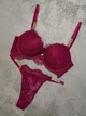 Комплект білизни (бюстгальтер + трусики-стрінги) жіночий Victoria's Secret 75C вишневий (8075) - зображення 1