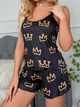 Пижамный набор женский рисунок короны I'mPrincess майка с шортиками в наборе черный M - изображение 2