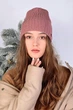 Шапка женская Fashion бини зимняя пудровая - изображение 1