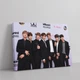 Інтер'єрна картина БТС, біля стіни з логотипами, Bangtan Boys, BTS, кейпоп, 28×42 см (id2648) - зображення 1