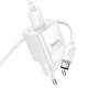 Мережевий зарядний пристрій Hoco C145A 18W/3A USB зі швидкою зарядкою QC3.0 + кабель Type-C White - зображення 2