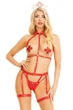 Сексуальная портупея с чокером и гартеры Leg Avenue 2PC Vegan Leather Nurse Harness Teddy and Headband Красный M - изображение 1