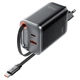 Мережевий зарядний пристрій Acefast A111 67 Вт USB-C+USB-A PD/QC з кабелем Type-C чорний - зображення 3