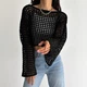 Укороченный вязаный топ в сетку с длинным рукавом кофта топ сетка One size черный - изображение 2