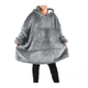 Плед Huggle Hoodie худи с капюшоном 80*100 см толстовка кофта оверсайз мягкий флисовый с рукавами для дома серый XL - изображение 3