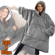 Плед Huggle Hoodie худи с капюшоном 80*100 см толстовка кофта оверсайз мягкий флисовый с рукавами для дома серый XL - изображение 4
