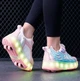 Роликовые кроссовки для девочек с LED подсветкой розовые на 4-х колесах (DL133) Р.34(21.4см) - изображение 5