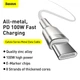 Кабель Baseus Cafule Series Metal Data Cable Type-C to Type-C 100W 2m White (CATJK-D02) - изображение 8