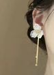 Серьги женские с белым полупрозрачным цветком и подвесками капельками Fashion Jewelry Золотистые 16564 - изображение 3
