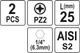 Бита торцевая PZ2x25мм, 1/4", (6,35мм), (2шт), AISI S2, YT-77881, Yato - изображение 3