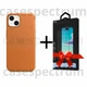Чехол кожаный OEM Leather Case with MagSafe для Apple iPhone 13 Golden Brown + Подарок защитное стекло Pixel для Apple iPhone - изображение 1