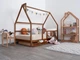 Детская кровать домик Монтессори от Busy Wood на ножках с ящиками 2х90см Модель 1 темное дерево 190х140 см - изображение 1