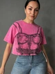 Футболка женская A-N 2732 вареная короткая широкая рисунок корсет бра one size розовая - изображение 1