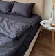 Комплект постельного белья LavSon Мерсеризированный Страйп сатин Lux Полутораспальный Евро 160х220 с простыней на резинке 140х200х25 Графит (Наволочки 70х70) - изображение 2