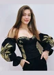 Женский черный корсет с золотистой вышивкой колосьев в этно-стиле M - изображение 2