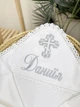 Именные крыжмы для братьев-близнецов Family Tradition велюровая махра с вышивкой 100х100 см белые Давид и Даниил - изображение 4