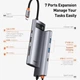 USB Хаб Baseus 7-in-1 багатофункціональний перехідник Metal Gleam 7-Port Type-C HUB Adapter Type-C to USB3.0*2, Type-C(PD)*1, Type-C*1, 4KHDMI, TF, SD (WKWG020113) Grey - зображення 12
