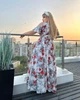 Довга сукня з яскравим принтом, на запах, з широкими рукавами Арт МОДС-05888, білі квіти розмір 48-52 - изображение 2