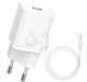 Комплект Зарядний Блок для Швидкої зарядки телефону Baseus Quick Charger Super G25 L02 25W 3A + Type-C PD Кабель Fast Charging Швидка Зарядка для Samsung, iPhone, Xiaomi, Redmi, Huawei, Realme White - зображення 1