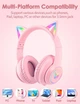 Игровые Bluetooth наушники Onikuma с кошачьими ушками, RGB подсветкой и микрофоном Беспроводные геймерские наушники Розовый - изображение 3