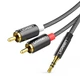 Аудіо кабель 2 RCA - AUX 3.5 mm (miniJack) AUX Hi-Fi Ugreen AV116 (Чорний, 5м) - изображение 1