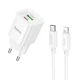 Мережевий зарядний пристрій HOCO C147A Charm PD20W+QC3.0 charger set (C to iP)(EU) White (6942007630283) - зображення 1