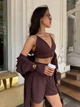 Жіночий літній костюм трійка (топ+кофта+шорти) Uaclothes 42-44 Коричневий (like33427-136391349) - изображение 4