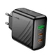 Зарядний пристрій Hoco 45W USB/2xType-C QC3.0/PD Black (CS26A) - зображення 1