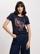 T-shirt damski bawełniany z nadrukiem Cross Jeans 56170-001 M Granatowy (8697319732078) - obraz 1